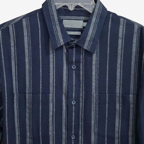 Vince Mens M Classic Fit Shirt Long Sleeve Blue Gray Striped Button Front cotton - Picture 1 of 9